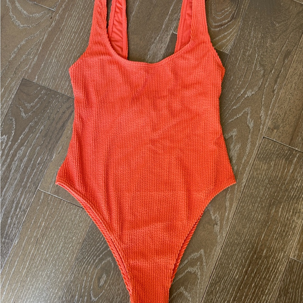 Billabong Orange One Piece Swimsuit Scoop Neck High Cut